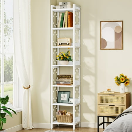 Tribesigns 78.7 Inches Tall Narrow Bookshelf Freestanding 7-Tier Bookcase Skinny Corner Storage Organizer for Home Office