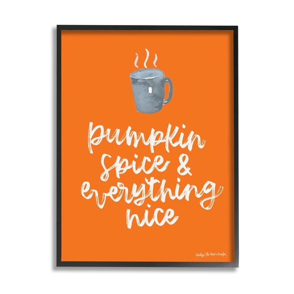 Stupell Industries Pumpkin Spice Steaming Coffee Mug Fall Calligraphy Graphic Art Black Framed Art Print Wall Art, Design by Cecily Moore