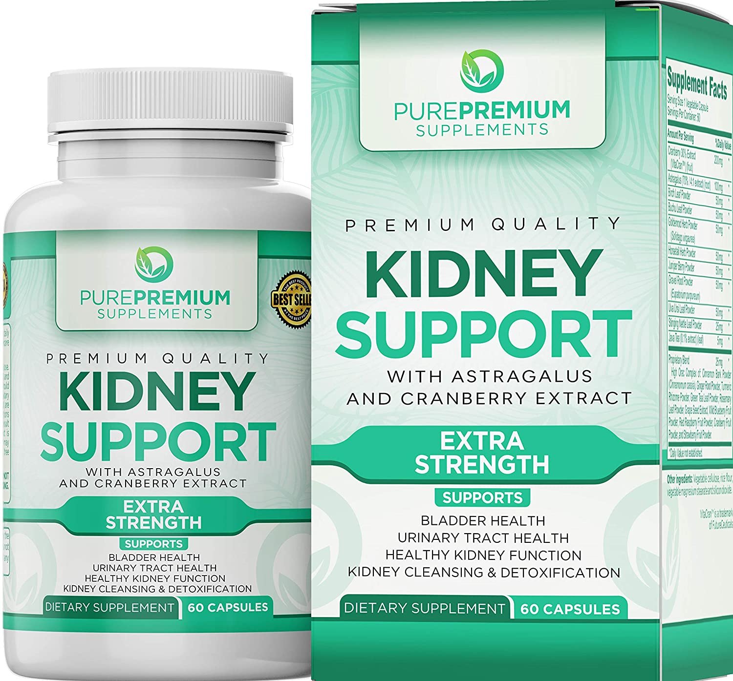 Kidney Cleanse + Kidney Support by PurePremium Supplements 60 Capsules