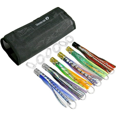 Saltwater Trolling Lures Set Offshore Fishing Lure Rigged Circle Hook & 6 in/9 in Hoochie Octopus/Squid Skirts for Catching Mahi Tuna Wahoo and Big Game Fishes
