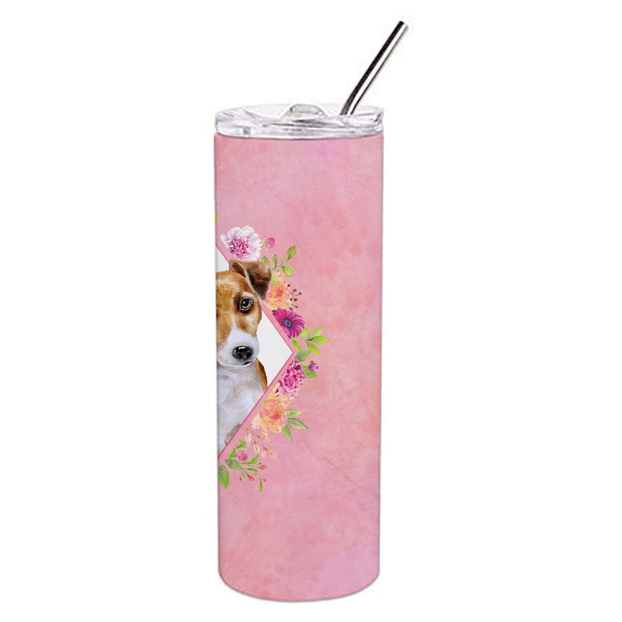 Carolines Treasures CK4155TBL20 Jack Russell Terrier Design1 Pink Flowers Stainless Steel 20 oz Skinny Tumbler 20 oz