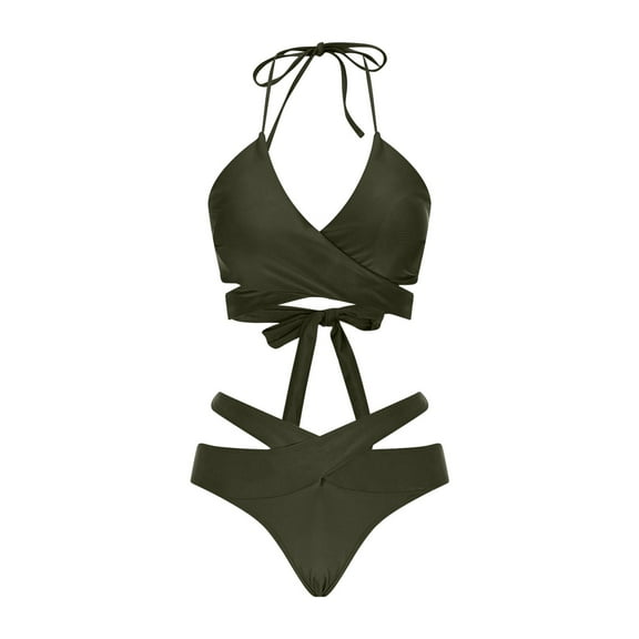 ZQUUVOU Women's Bikini Set 2025 Spring Solid Color Tummy Control Athletic Swimsuit Set (Olive Green,S)