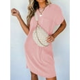 thumbnail image 3 of Chiclily Women's Summer Short Sleeve Dresses Crewneck Ribbed Mini Tshirt Dress, Pink XL, 3 of 6