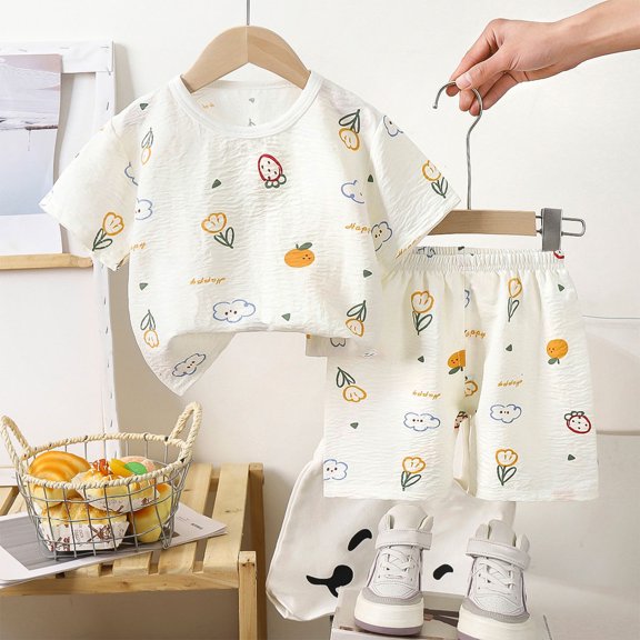 Lopecy-Sta Cartoon Pajama Sets Short Sleeve Cute Tiny Frog in Various Poses Soft Cotton Summer Sleepwear 2 Piece PJS Size 1-7T
