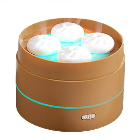 

GGTHE 200ML Essential Oil Diffuser USB Cute Steamer Bun Shape Hydrating Diffusor Night Light Home Small Appliances Brown
