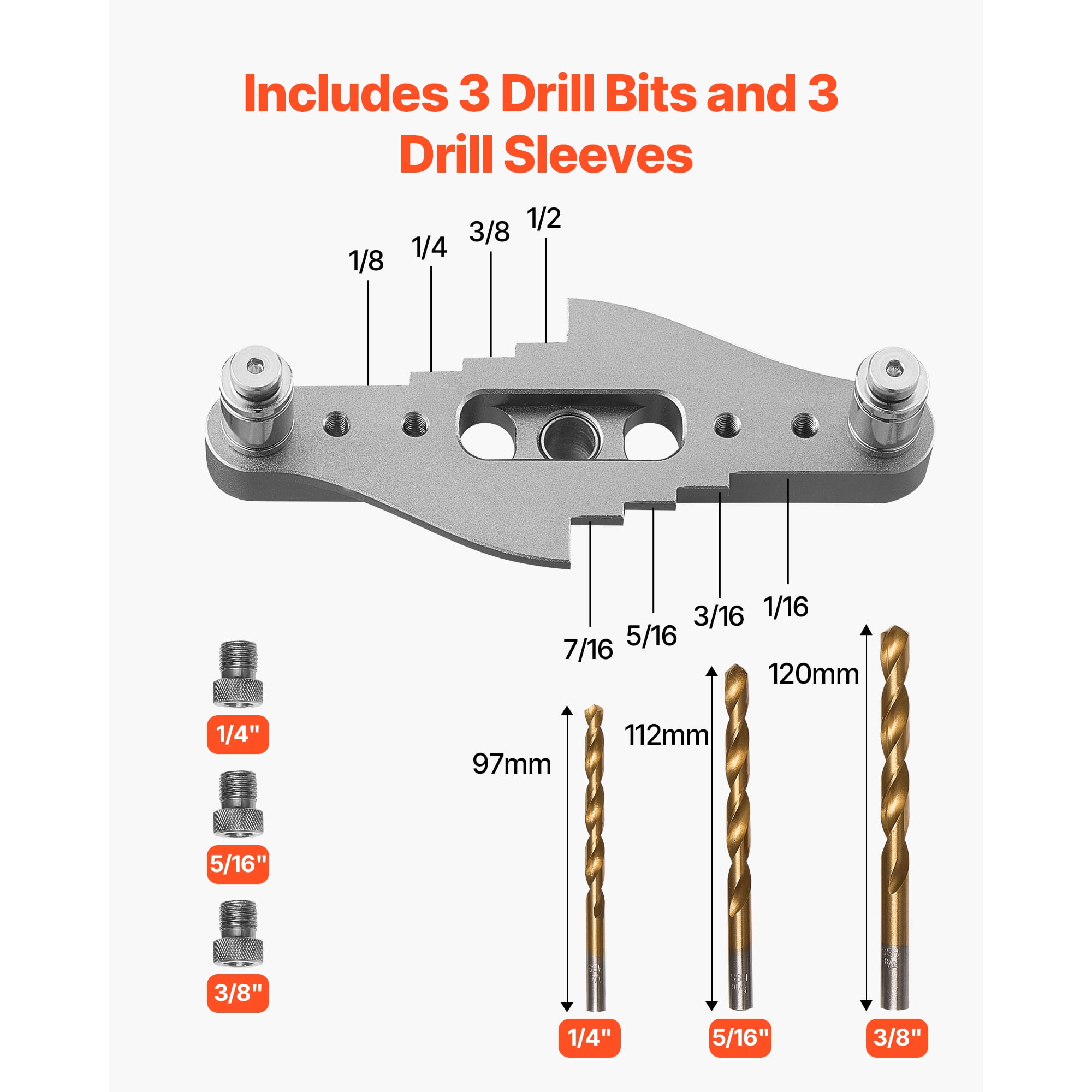 KFFKFF Self-Centering Doweling Jig Kit, Precision Tool for Straight Hole Drilling, Includes 1/4", 5/16", 3/8" Drill Bits and Stop Collars, Durable Aluminum Alloy Woodworking Tool for Drilling