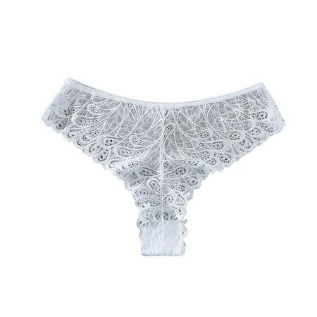 

huanledash Low-rise Cotton Crotch Seamless Solid Color Women Panties Sexy See-Through Hollow Lace Briefs