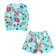 thumbnail image 4 of chaqlin Strawberries-Blue Print Girls Summer Clothes Two Piece Outfits - Sleeveless Tank Top & Soft Elastic Waist Shorts with Pockets for Running Yoga, 4 of 7
