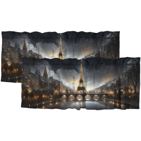 Paris Eiffel Tower Rod Pocket Thermal Insulated Curtain Valance Cityscape Scene Street Landscape Window Treatment for Living Room Bedroom Bathroom 54 by 18 in, 2 Panel
