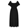 thumbnail image 6 of PiGOGI Women's Puff Sleeve Dress Long Solid Color Loose Fit Casual Summer Maxi Dress Black L, 6 of 7