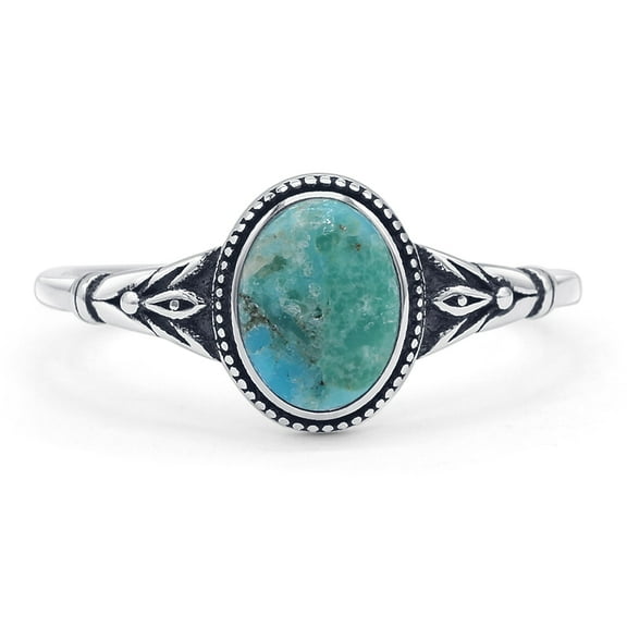 Oval Floral Leaf Oxidized Ring Turquoise 925 Sterling Silver Size 5