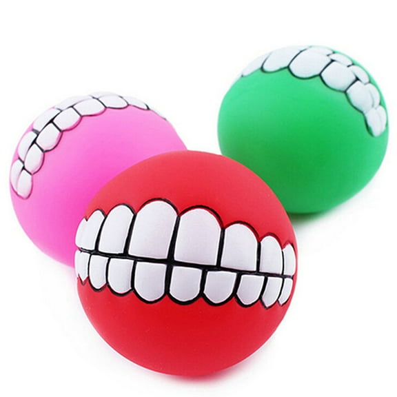 Walbest 1Pc 3" Funny Pet Dogs Teeth Pattern Ball PVC Chew Sound Toy, Squeaker Squeaky Sound Bite Resistant Dogs Training Play Fetching Toy, Color Random