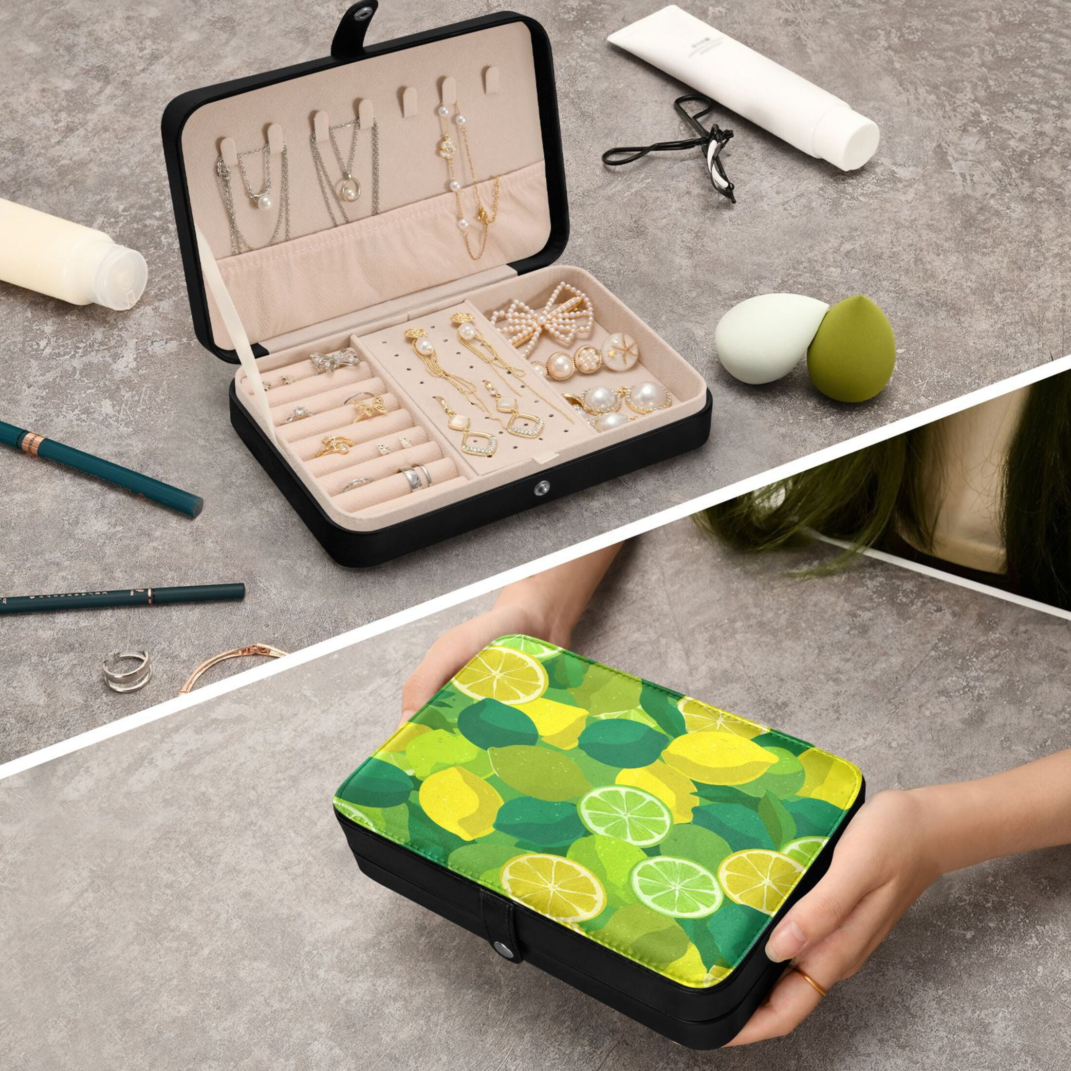 Leather Jewelry Box Travel Jewelry Storage Earrings Necklace Bracelet Watch Brooch Storage Seamless Lemon