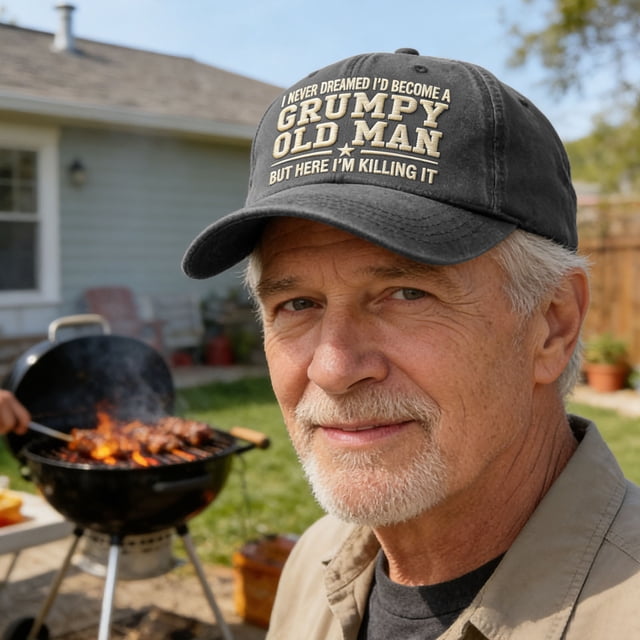 Tauxra Embroidered Baseball Cap for Men, Funny Angry Old Man Quote Washed Gray