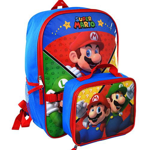 Super MArio Brother 16" Rolling Backpack with Bonus Lunch case w Water botlle 
