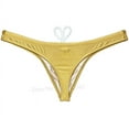 thumbnail image 3 of Botmois Men's Solid Swim Briefs Breathable Bikini Bottoms Thong Drawstring Swimwear Shiny Swimming Spandex Tangas Bathing G-String Dark Yellow M, 3 of 4