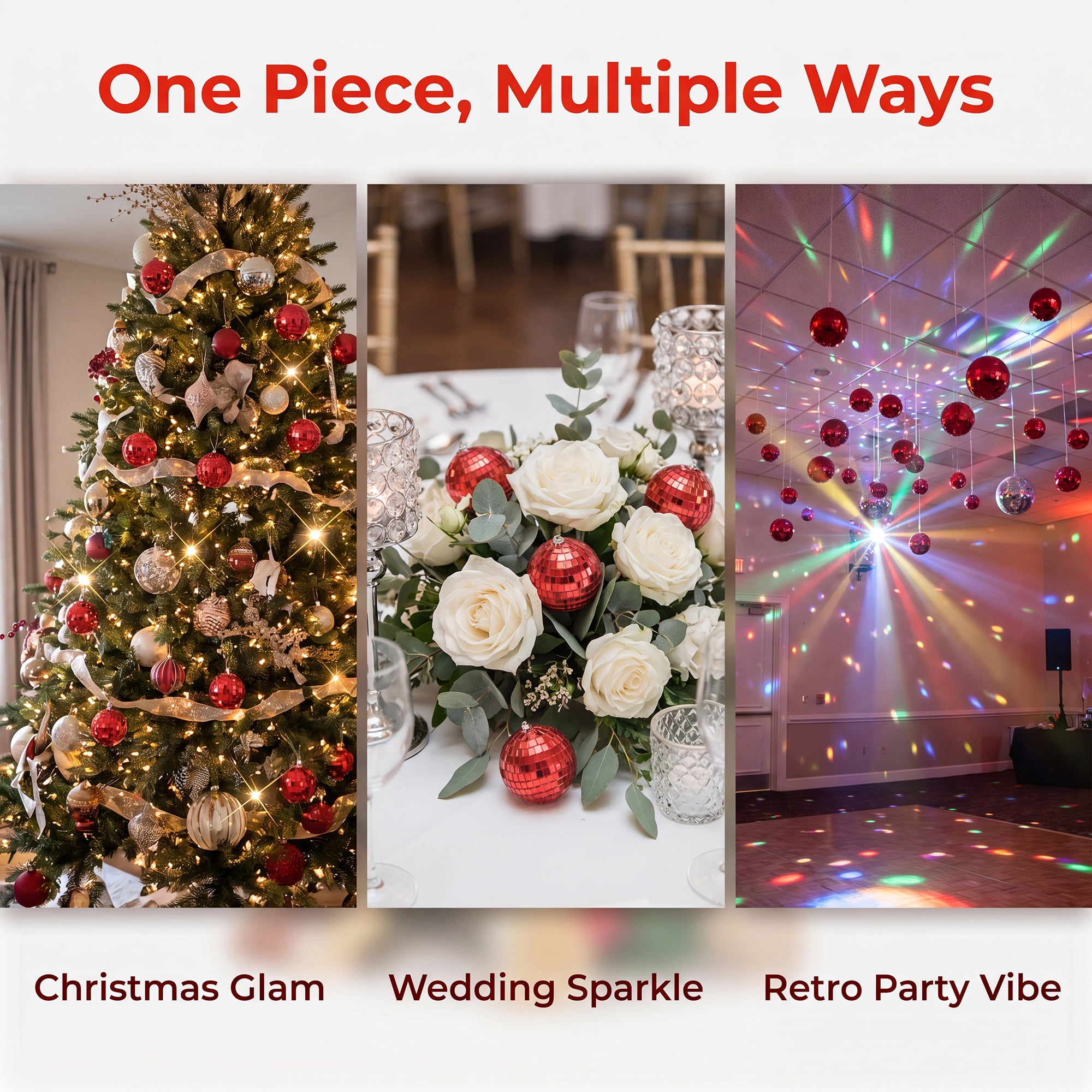 Unique Bargains 10Pcs Mirror Disco Balls for Hanging Sphere Orbs Red 1.6"x1.6"x1.6"