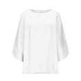 thumbnail image 4 of FRSASU Womens Business Casual Tops Satin Silk Dressy Blouses Round Neck formal Tops Batwing Half Sleeve Shirt White XL(XL), 4 of 6