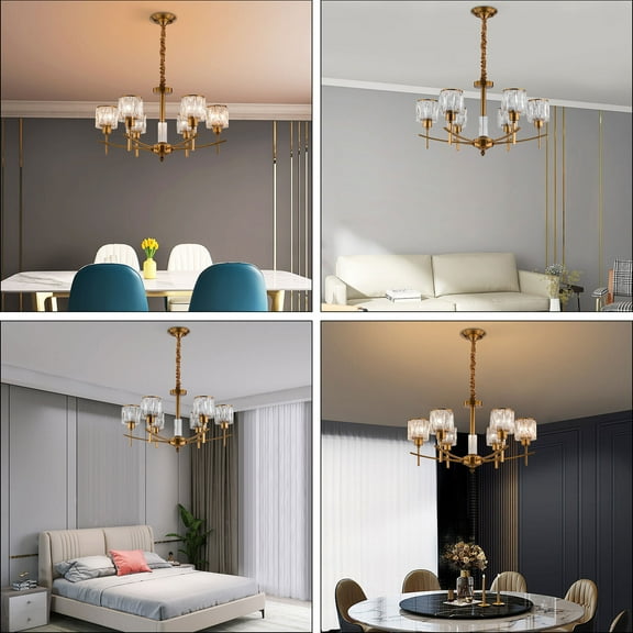6 Lights Crystal Chandeliers Lighting Fixture Living Room Chandeliers Gold Chandelier for Dining Room Loft Hanging Chain Nordic Bedroom Lighting