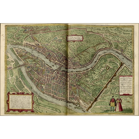 24"x36" Gallery Poster, map of lyon france 1612