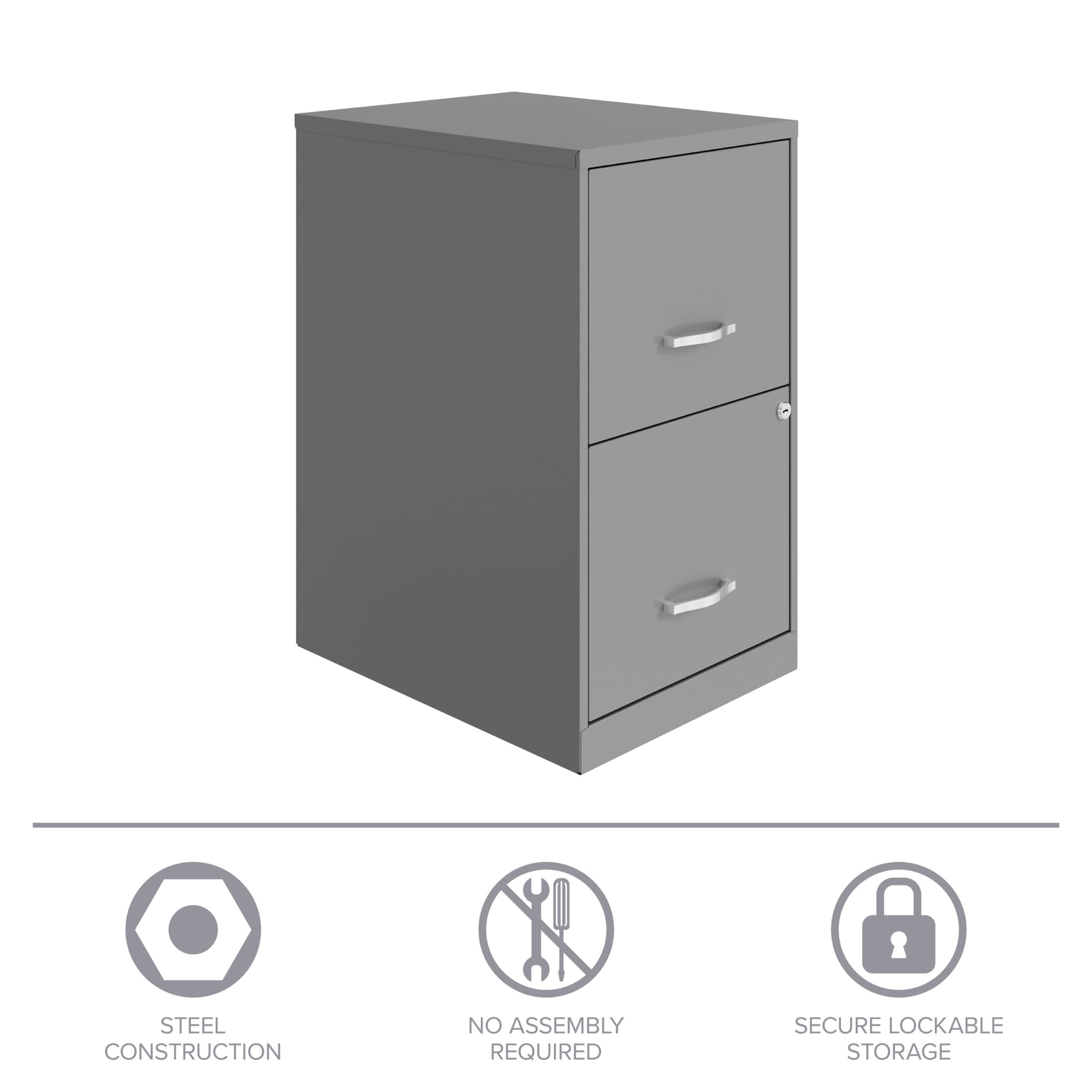 Space Solutions 18" Deep 2 Drawer Letter Width Vertical File Cabinet, Silver