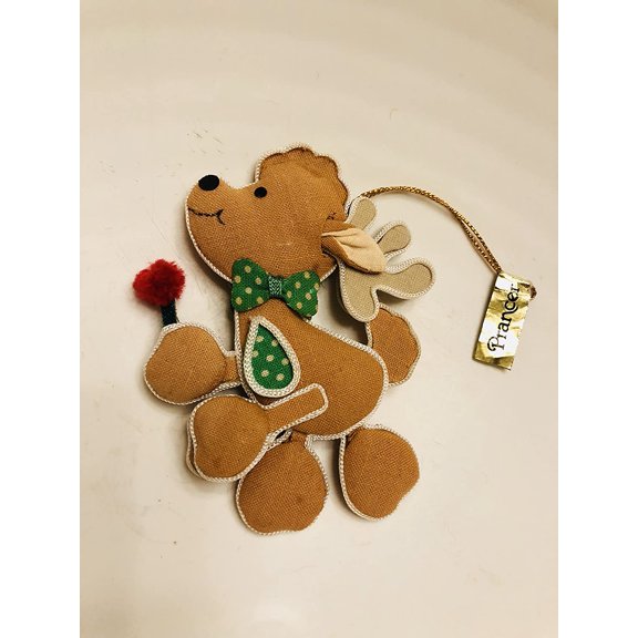 Prancer 3.5 Reindeer Holding Flower Green Bow Tie Vintage Christmas Tree Ornament New