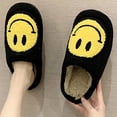 thumbnail image 2 of Pantuflas de cara sonriente retro Fuzzy Fluffy Cute House Home Shoes Memory Foam Soft Plush Warm Indoor Slides Winter Fur Zuecos para mujeres y hombres (Negro, 37/38) oso de fresa  necesidades diarias, 2 of 6