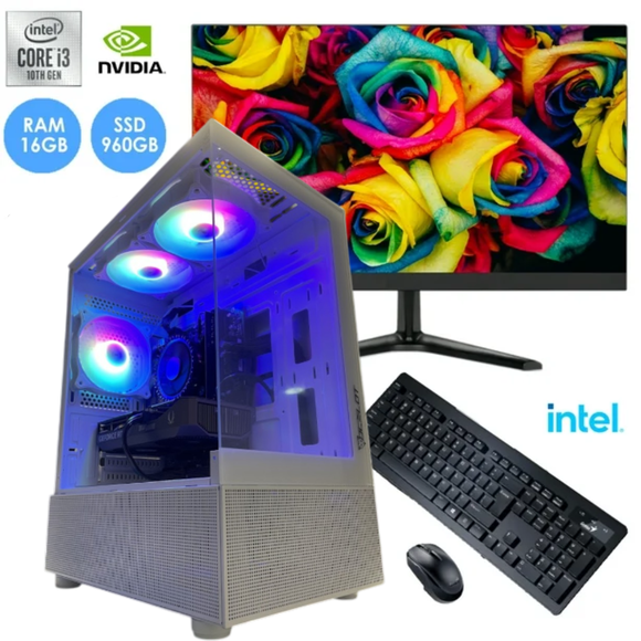 Computadora gamer i3 10100f Intel SSD 960GB 16GB RAM Nvidia 80+ Monitor 21.5 pulgadas