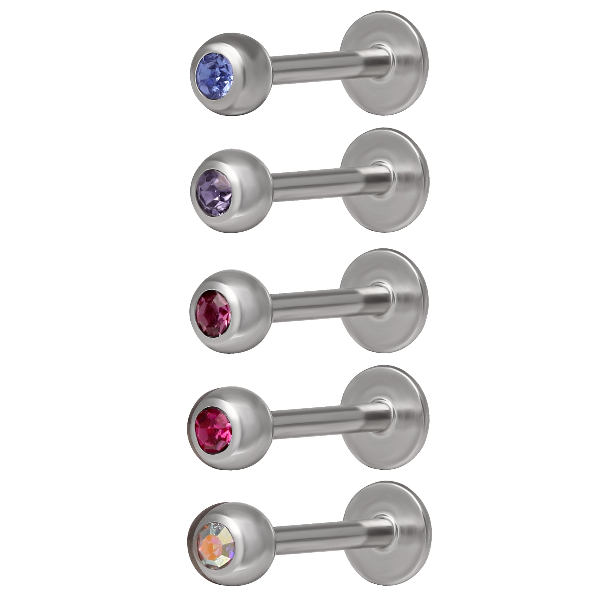 Women's Body Jewelry Crystal Assorted Labret Monroe 5-Pack 18 Gauge