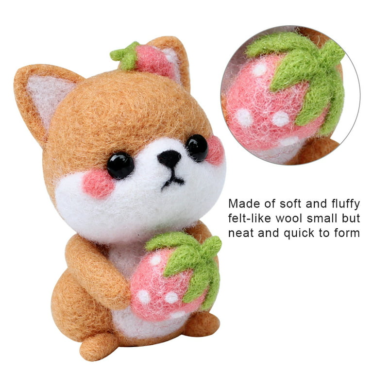 Handmade Pets Toy Doll Wool Felt Poked Kitting DIY Cute Animal Doll Wool  Felting Package Material Package Pink Strawberry Dog 