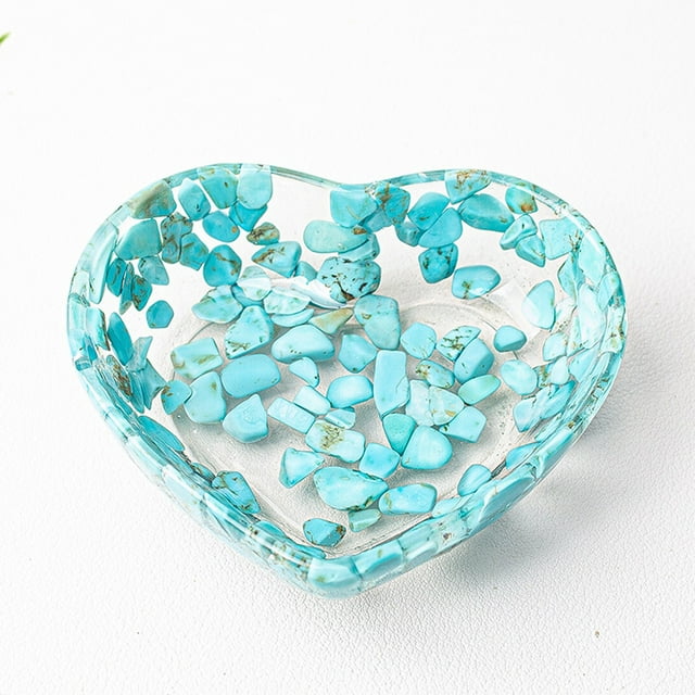 Todaioua Resin Heart Bowl with Stone Inlay, Decorative Jewelry Trinket Catchall Tray, Handmade Crafts for Ring Earring Key Storage, Elegant Centerpiece for Table Dresser Nightstand Home Decor