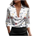 thumbnail image 2 of Jsaierl Women's 3/4 Length Sleeve Silk Satin Tops Casual V Neck Shirts Retro Print Ladies Blouses Flowy Holiday Tunic Top S-3XL, 2 of 6