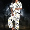 thumbnail image 2 of Womens Pajama Sets Halloween Silk Satshort Sleeve Button Up Top Shorts Comfortable Fall Winter Sleepwear Loungewear Nightwear Nightclothes Homewear, 2 of 7