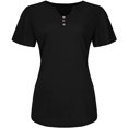 thumbnail image 4 of PATLOLLAV Womens Tops,Plus Size Women Clothing Solid T-Shirts Button Short Sleeve V-Neck Tops, 4 of 6