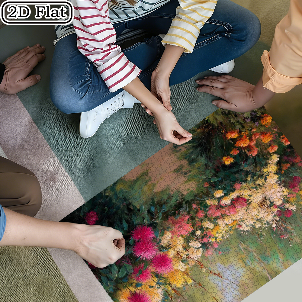 A Box of (1000pcs) Adult Puzzles, with a Design of 'Flower Path in Deep Spring', High Difficulty, Suitable for Adults, Family Entertainment. 29.4*19.6 in