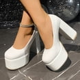 thumbnail image 3 of SACFOF Women's Round Toe Platform Chunky High Block Heel Pumps Leather Slip-On Formal Work Office Dress Shoes, 3 of 6