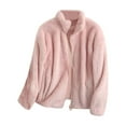 thumbnail image 4 of Cnbwig Womens Fleece Jackets Winter Full Zip Up Warm Furry Coats Solid Color Soft Comfy Jacket Long Sleeve Mock Neck Fuzzy Coat Pink2 XXL, 4 of 4