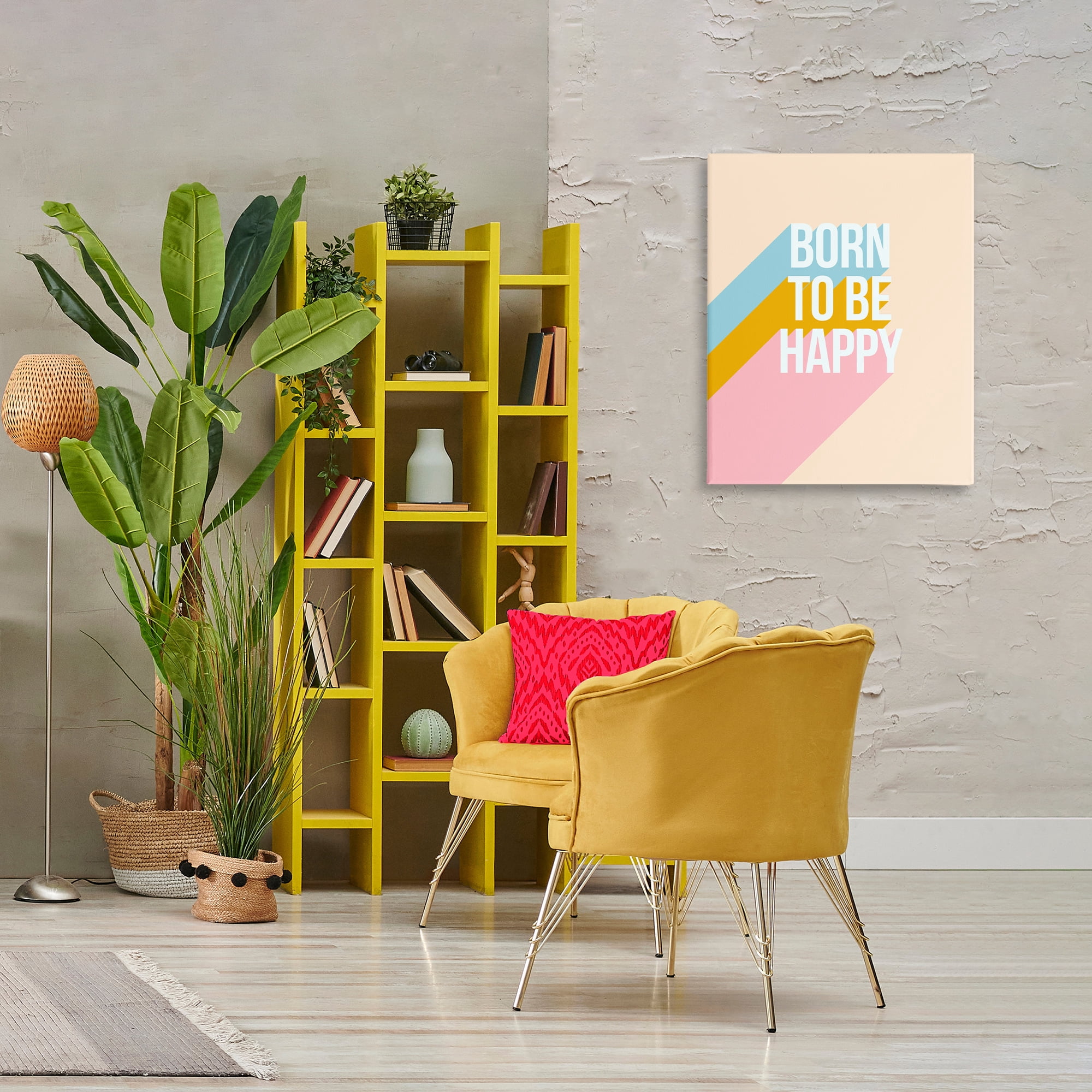 Stupell Industries Born To Be Happy Pastel Text & Numbers Painting Wrapped Canvas Art Print Wall Art, 24 x 30