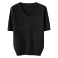 thumbnail image 4 of Chandails d'Automne d'Hiver Grande Taille pour Femmes T-Shirt Ample à Col Rond à Manches Courtes avec Bas en Tricot Haut Court Noir TTG, 4 of 4