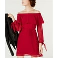 thumbnail image 2 of MAISON JULES Womens Maroon Sheer Long Sleeve Off Shoulder Mini Shift Dress  Size XS, 2 of 3