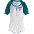 thumbnail image 1 of Camiseta henley de béisbol acanalada Aeropostale Aero Ny para mujer verde mediana, 1 of 1