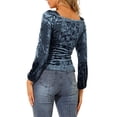 thumbnail image 3 of INSPIRE CHIC Women's Velvet Square Neck Long Sleeve Blouses XS Dusty Blue, 3 of 6