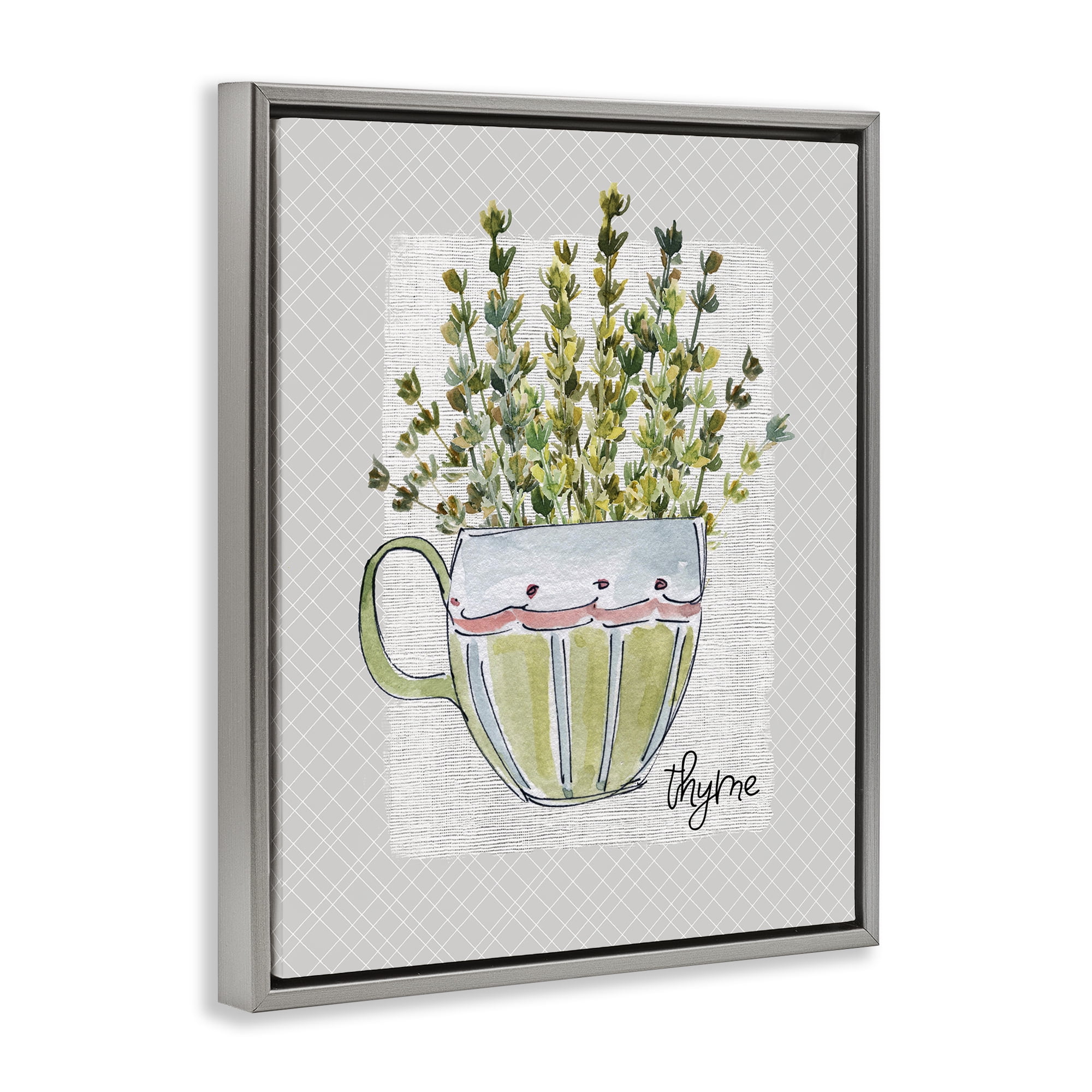 Stupell Industries Thyme Herb Mug Gray Framed Floater Canvas Wall Art, design by Livi Finn