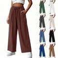 thumbnail image 2 of Women's Wide Leg Summer Linen Pants, Dressy Casual Elastic Waist Loose Lounge Beach Trousers with Pockets, 2 of 6