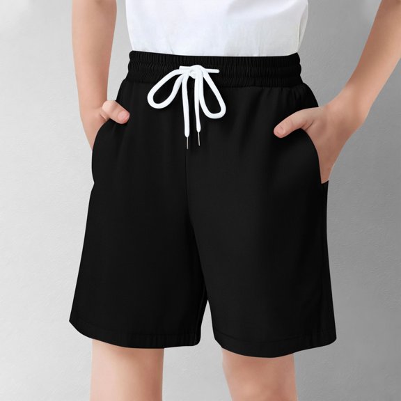 gljltg Boys' Summer 95% Polyester 5% Spandex Elastic Waist Drawstring Shorts, Breathable Casual for Beach Pool Party Outdoor, 5-16 Years