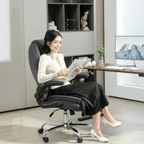 HOMCOM Executive Office Chair, Fabric Comfy Computer Desk Chair with Swivel Wheels, Flip-up Armrest, Adjustable Height, Charcoal Gray