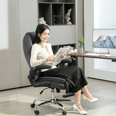HOMCOM Executive Office Chair, Fabric Comfy Computer Desk Chair with Swivel Wheels, Flip-up Armrest, Adjustable Height, Charcoal Gray