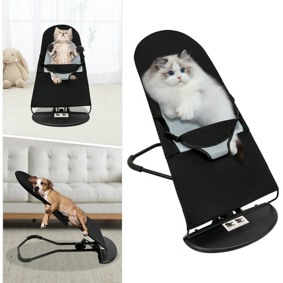 Pet Rocking Chair, Portable Dog Rocker Bed Chair 4 Modes Adjustments Pet Rocker Bed Washable Removable Small Dogs Cots Sofa Beds for Pets Under 33lbs/15Kg (Black)
