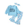 thumbnail image 2 of Aojekbee Baby Girls 3 Piece Outfits Letter Print Long Sleeve Sweatshirt and Daisy Print Flared Pants Headband Set Fall Clothes, 2 of 10