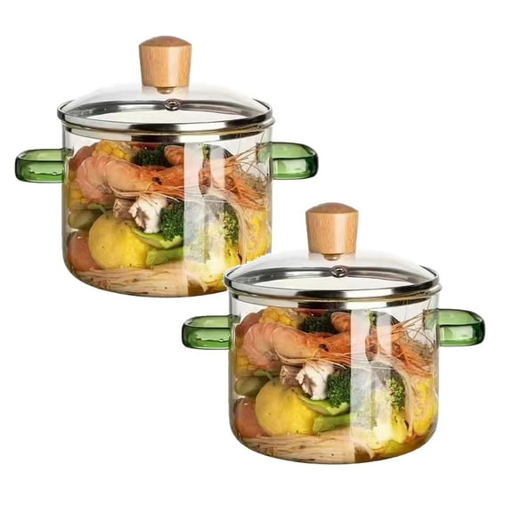 2Pcs Clear Pots 1.6L Or 2.3L Heat Borosilicate Glass Pot For Cooking Simmer Pot With Lid And Handle For Soup Milk Porridge Pasta Glass Pot On Stove,Easy Cleaning, Cooking Option Cooking Utensils